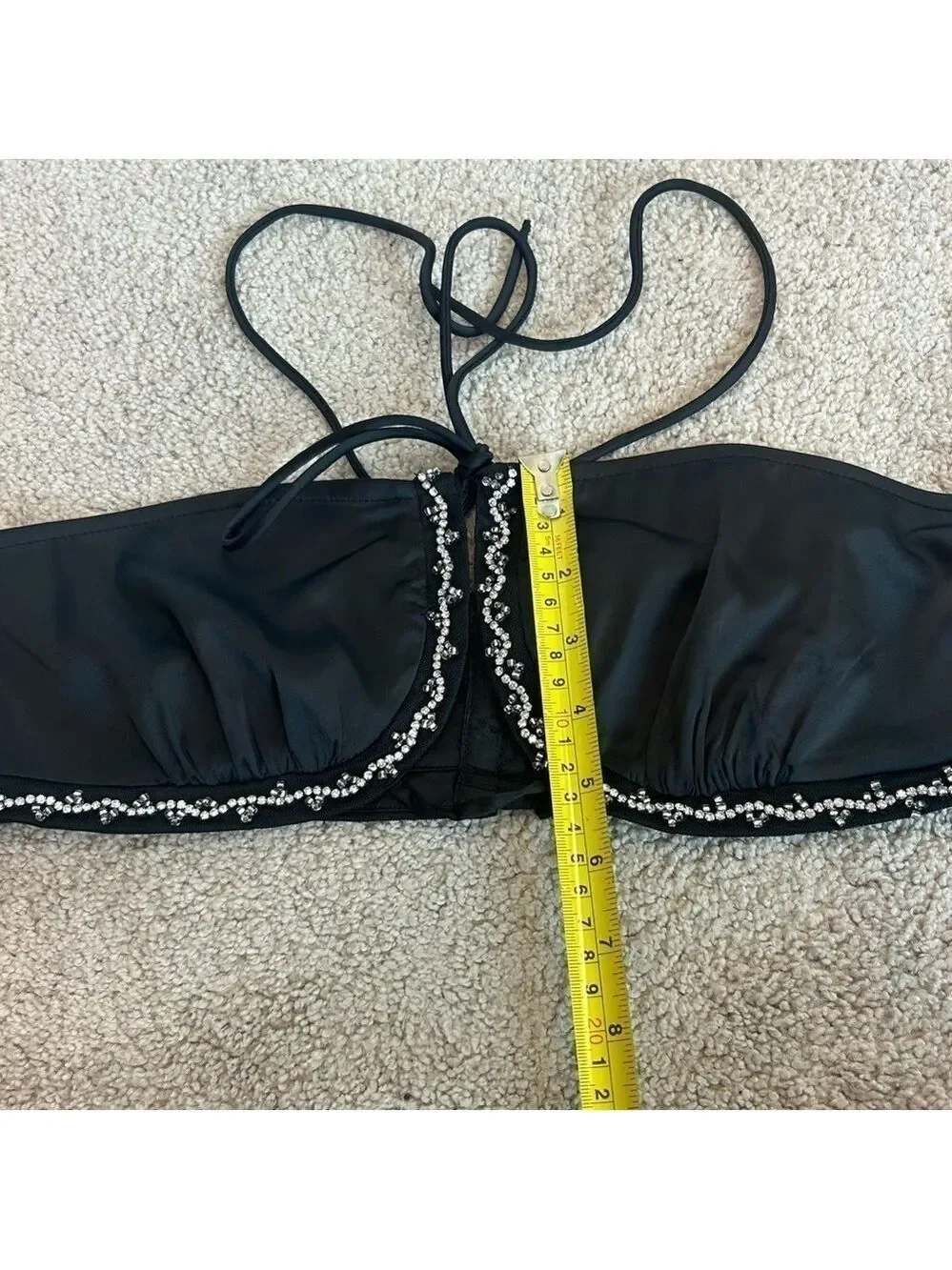 Zara black beaded rhinestone embellished satin bralette crop top Sz L NWT - Picture 12 of 14